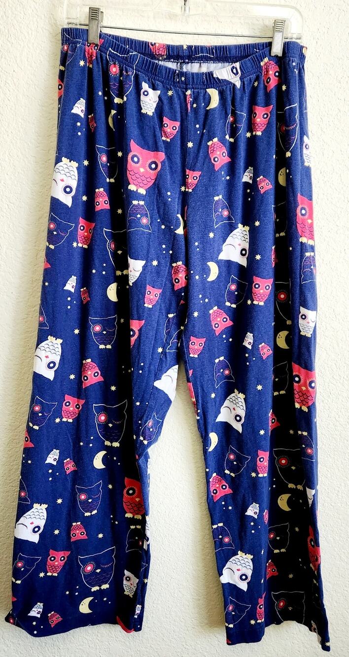 Pajama Gram Blue Owl Print PJ Bottoms Medium Lightweight Pull On Comfy Cozy